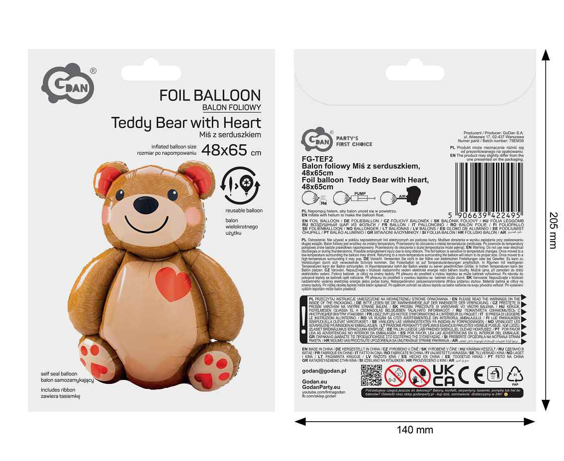Foil balloon  Teddy Bear with Heart , 48x65cm