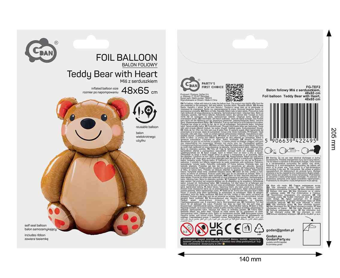 Foil balloon  Teddy Bear with Heart , 48x65cm