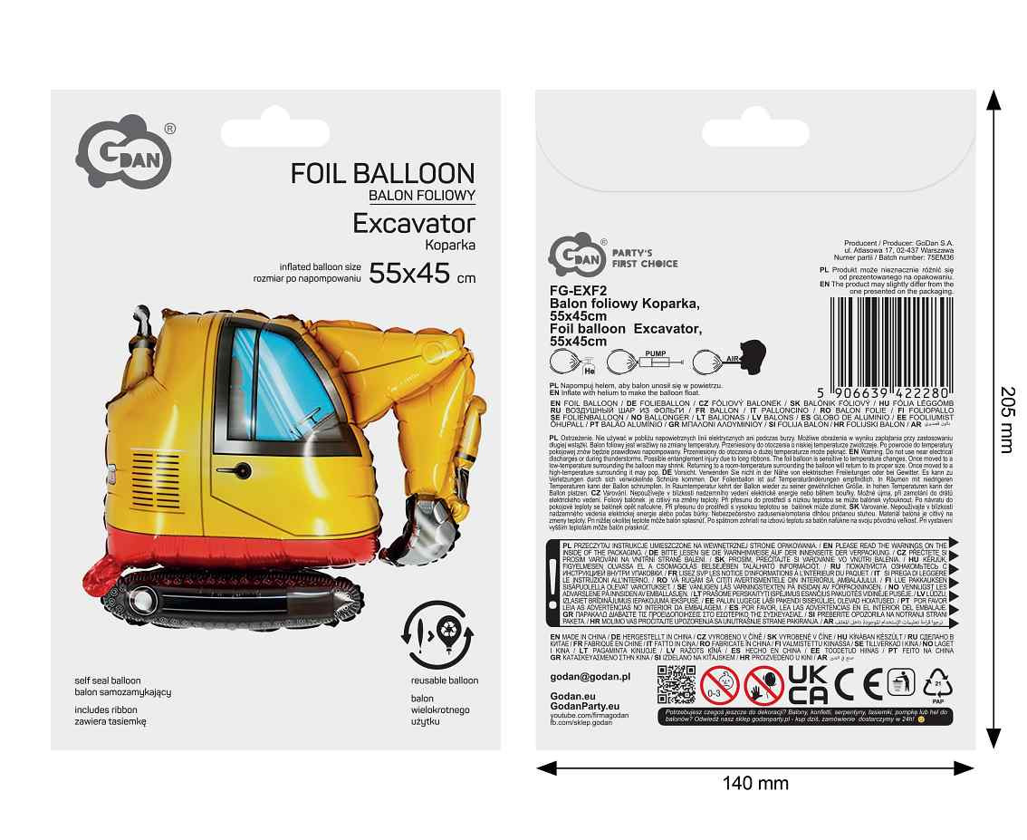 Foil balloon  Excavator,  55x45cm