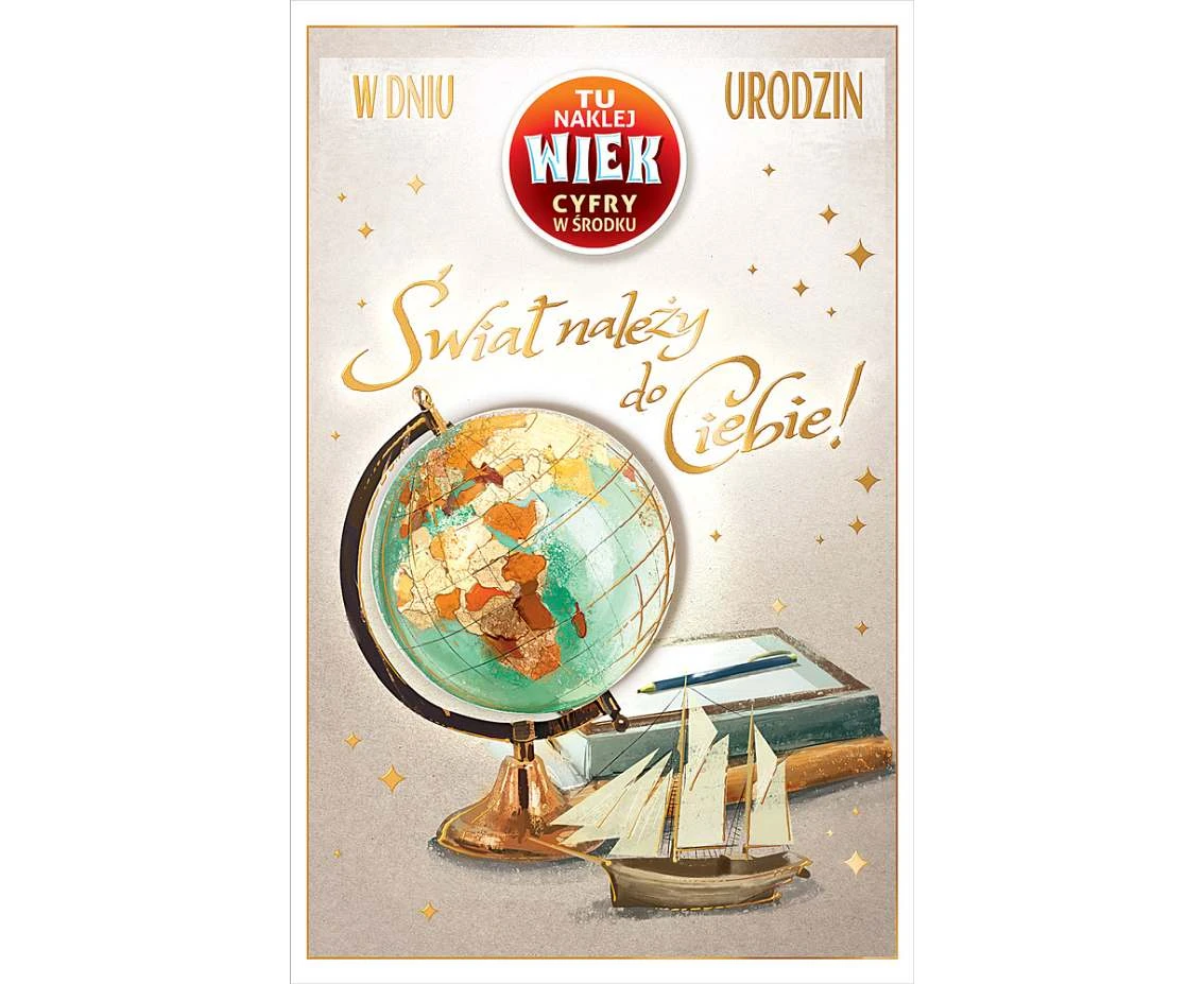 Birthday Card with Adhesive Number, Globe