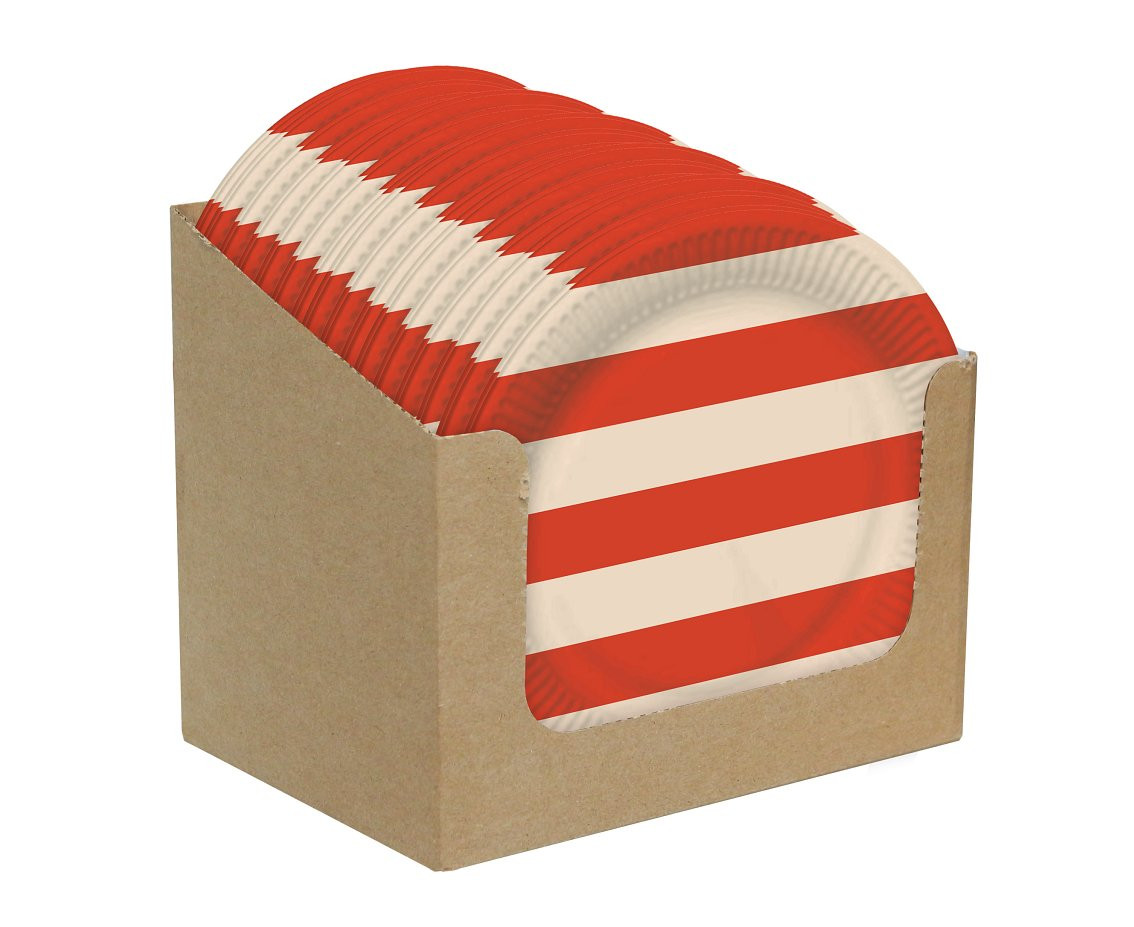 Paper Plates, Striped (red-beige), 18 cm, 6 pcs.