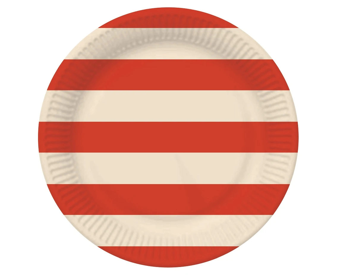 Paper Plates, Striped (red-beige), 18 cm, 6 pcs.