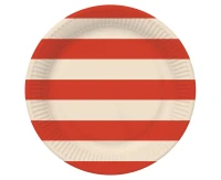 Paper Plates, Striped (red-beige), 18 cm, 6 pcs.