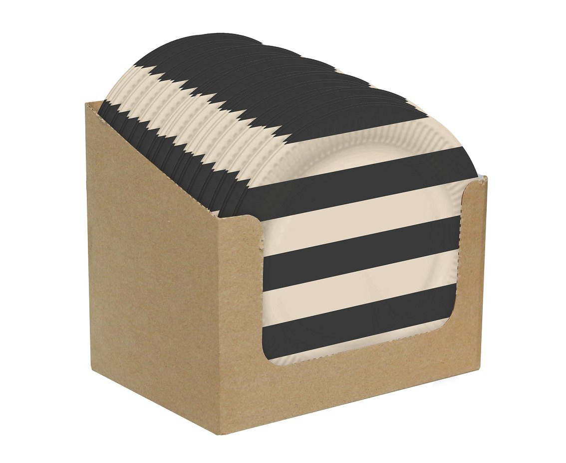 Paper Plates, Striped (black-beige), 18 cm, 6 pcs.