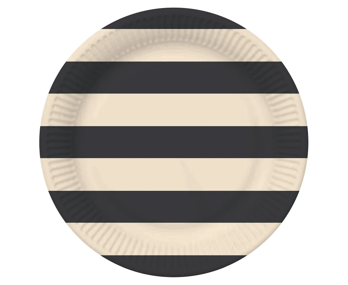 Paper Plates, Striped (black-beige), 18 cm, 6 pcs.