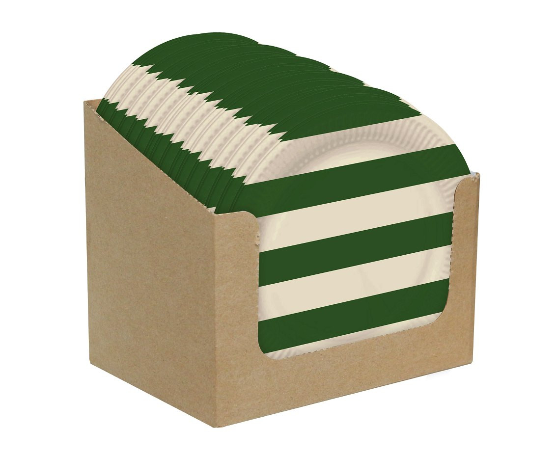 Paper Plates, Striped (green-beige), 18 cm, 6 pcs.
