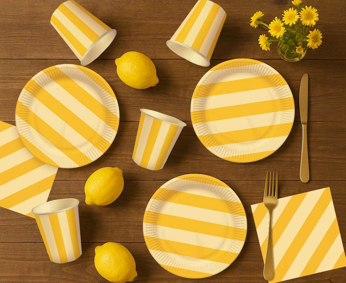 Paper Cups, Striped (yellow-beige), 250 ml, 6 pcs.