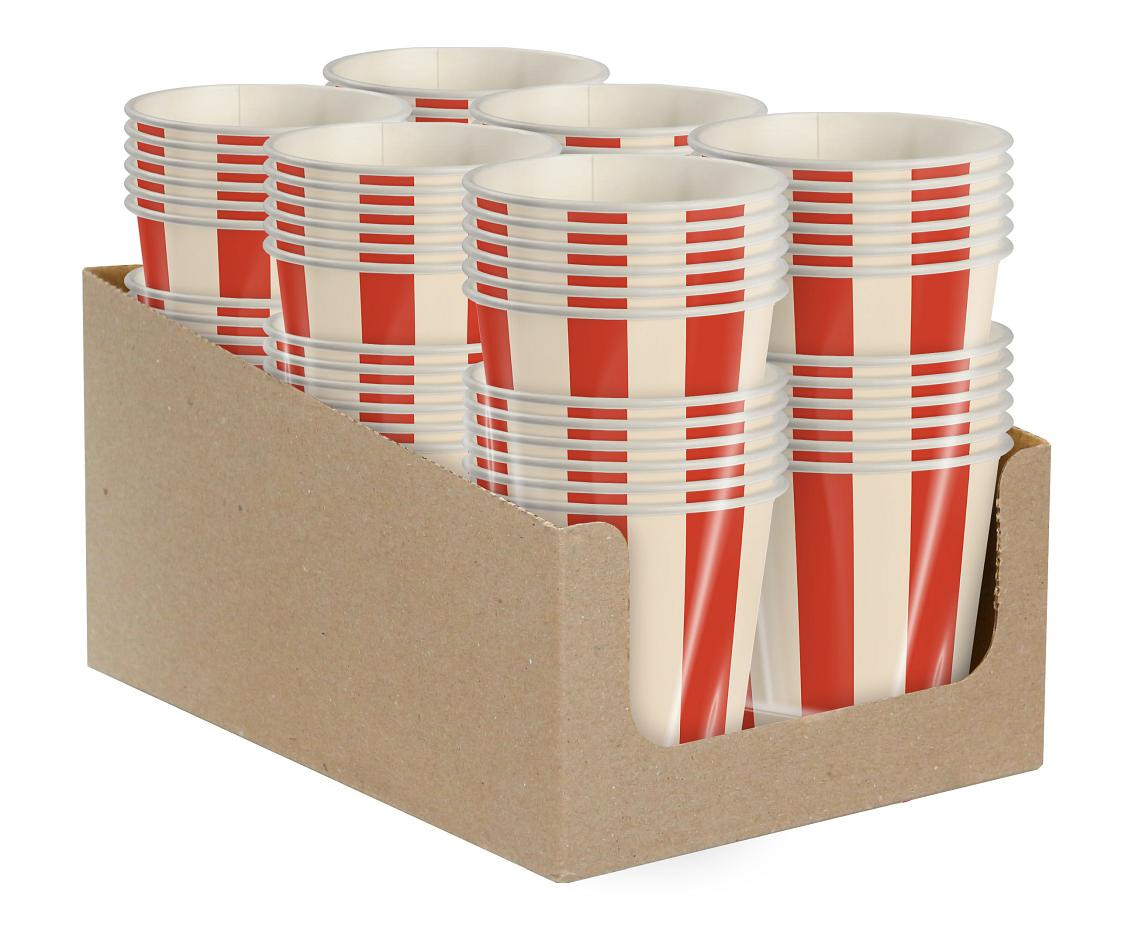 Paper Cups, Striped (red-beige), 250 ml, 6 pcs.