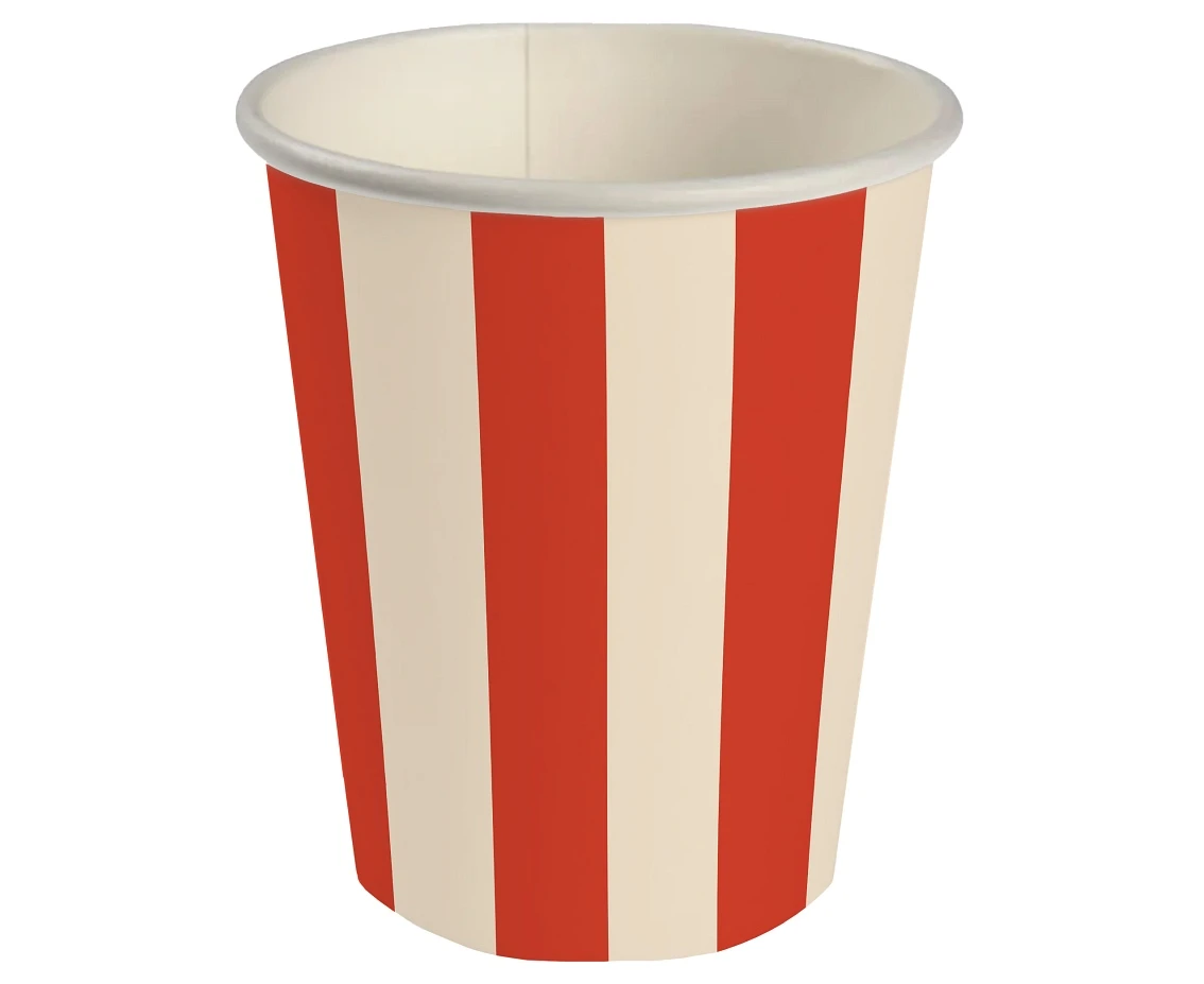 Paper Cups, Striped (red-beige), 250 ml, 6 pcs.