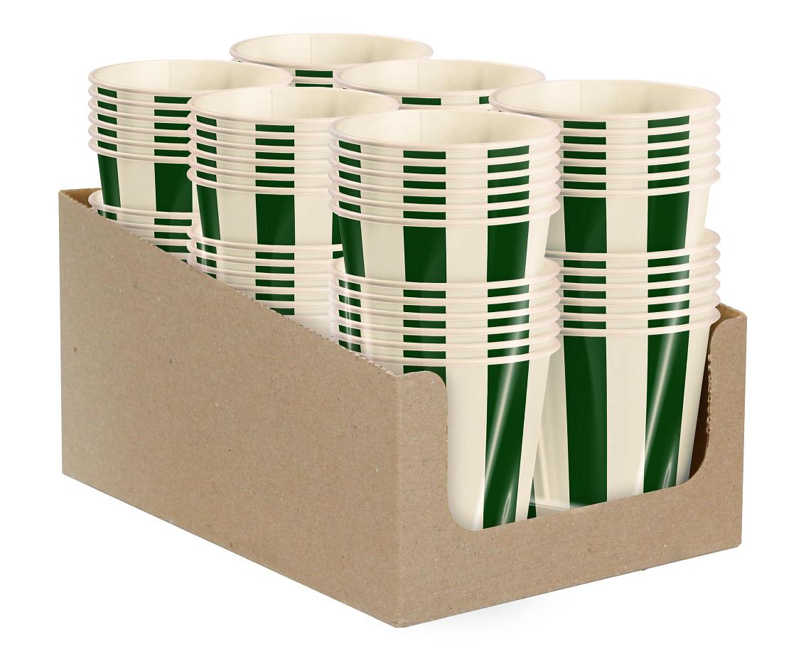 Paper Cups Stripes (green-beige) 250 ml, 6 pcs.