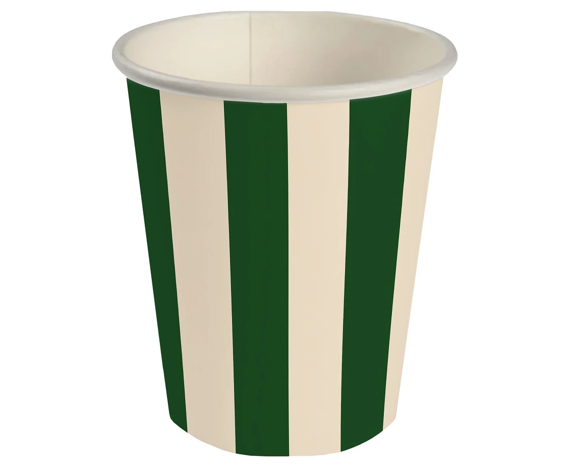 Paper Cups Stripes (green-beige) 250 ml, 6 pcs.