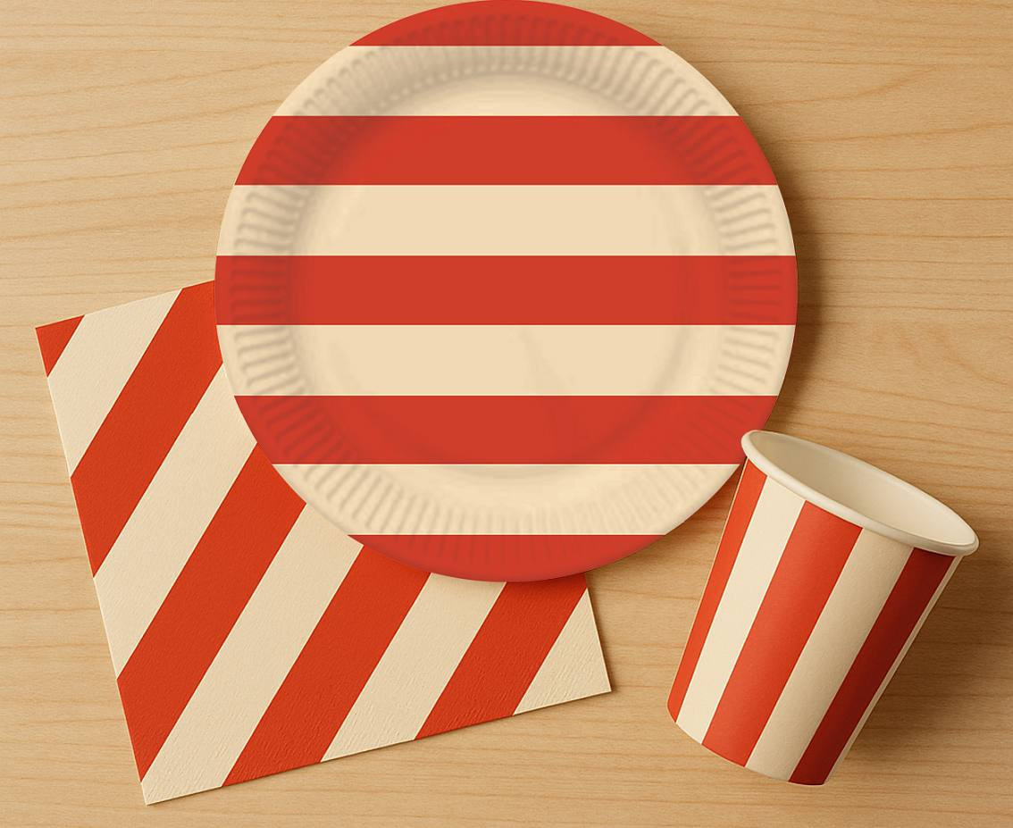 Paper Napkins Stripes (red-beige) 33x33 cm, 20 pcs.