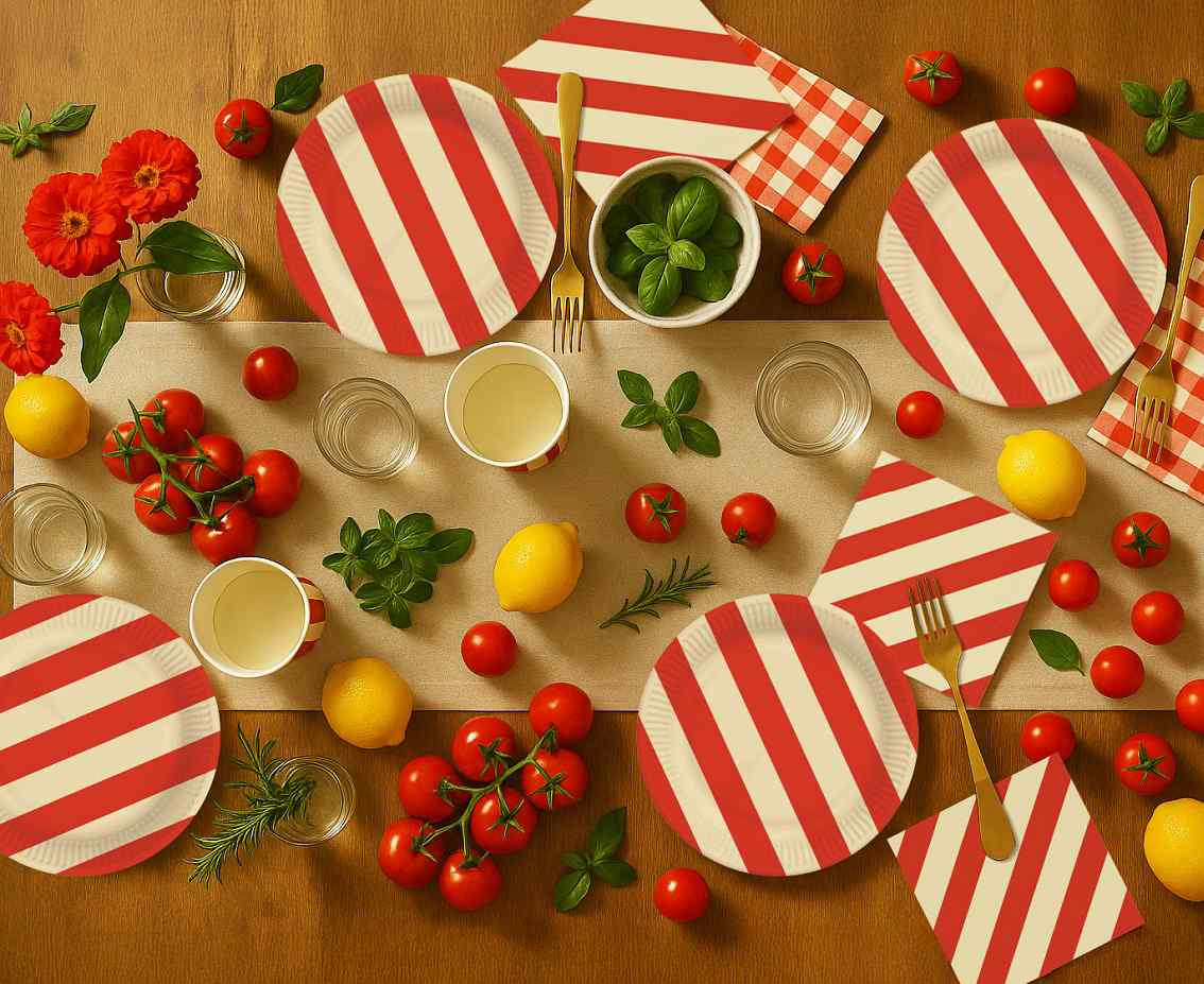 Paper Napkins Stripes (red-beige) 33x33 cm, 20 pcs.