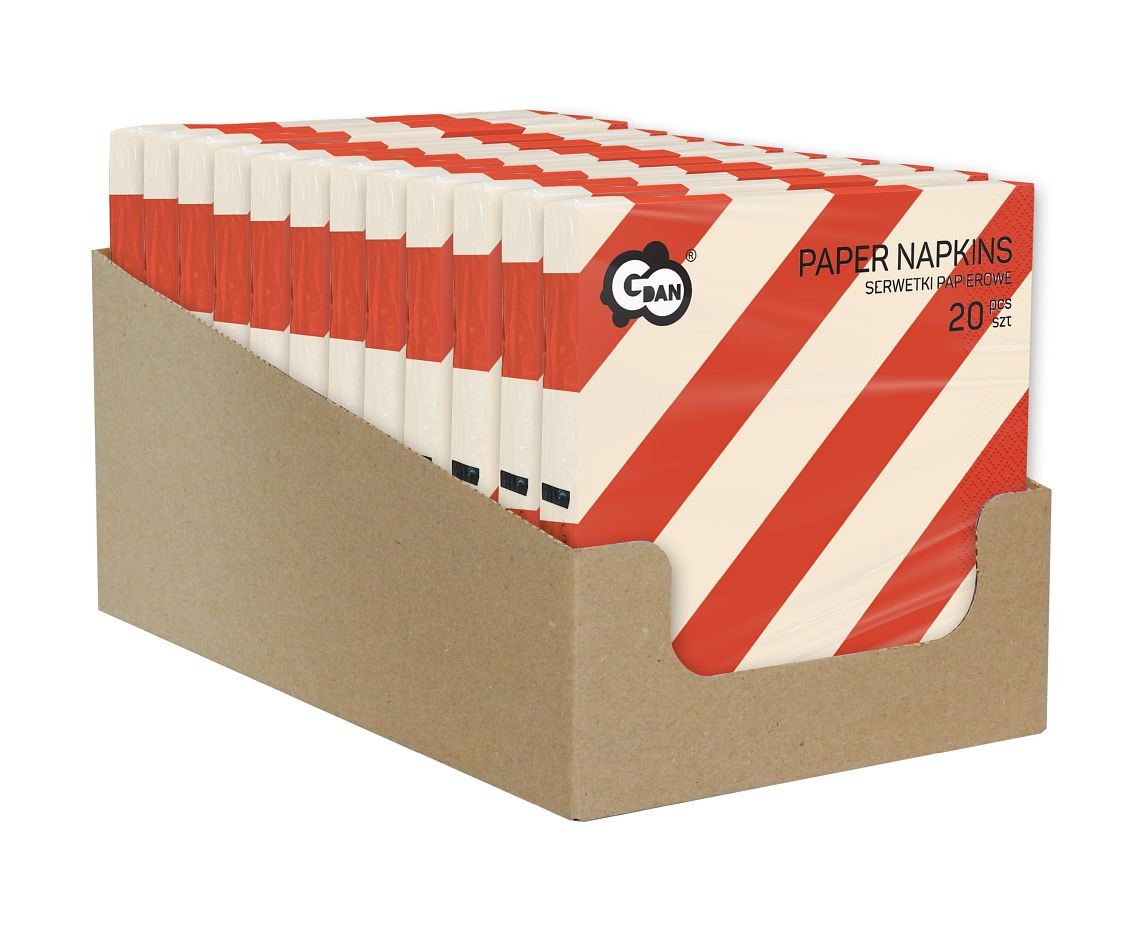 Paper Napkins Stripes (red-beige) 33x33 cm, 20 pcs.