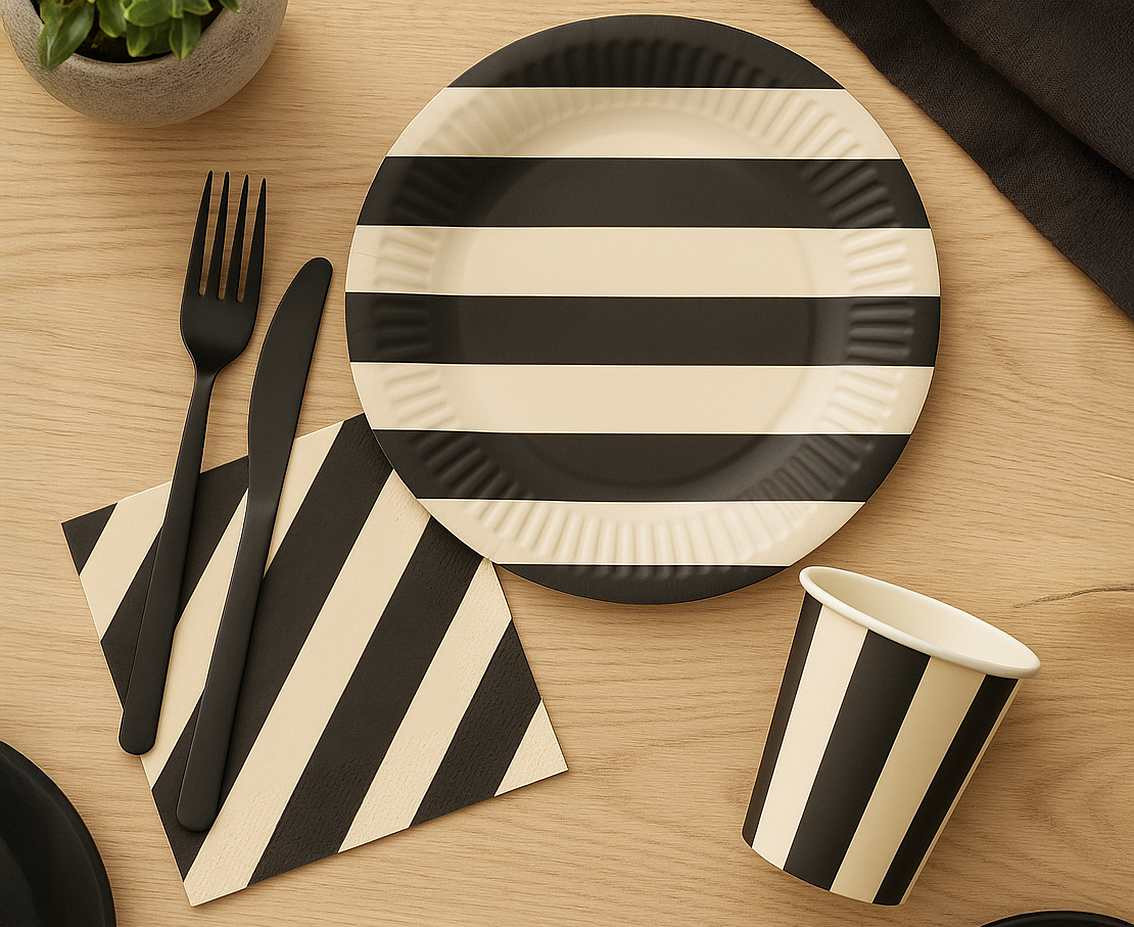 Paper Napkins Stripes (black-beige) 33x33 cm, 20 pcs.