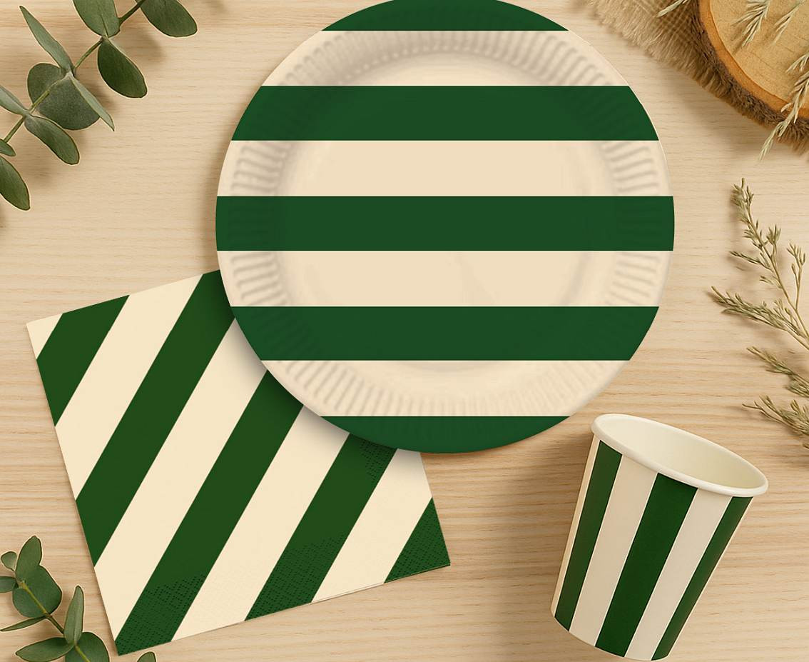 Paper Napkins Stripes (green-beige) 33x33 cm, 20 pcs.
