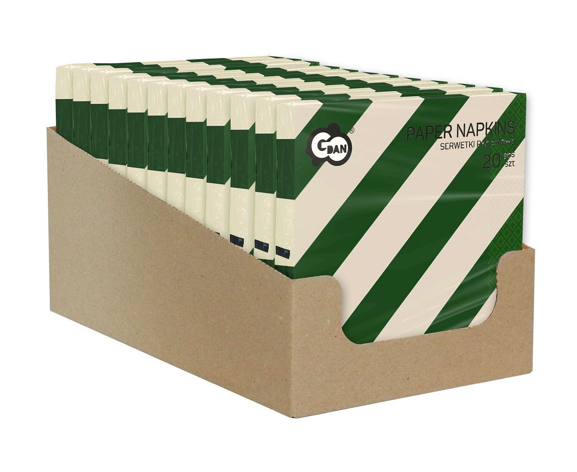Paper Napkins Stripes (green-beige) 33x33 cm, 20 pcs.