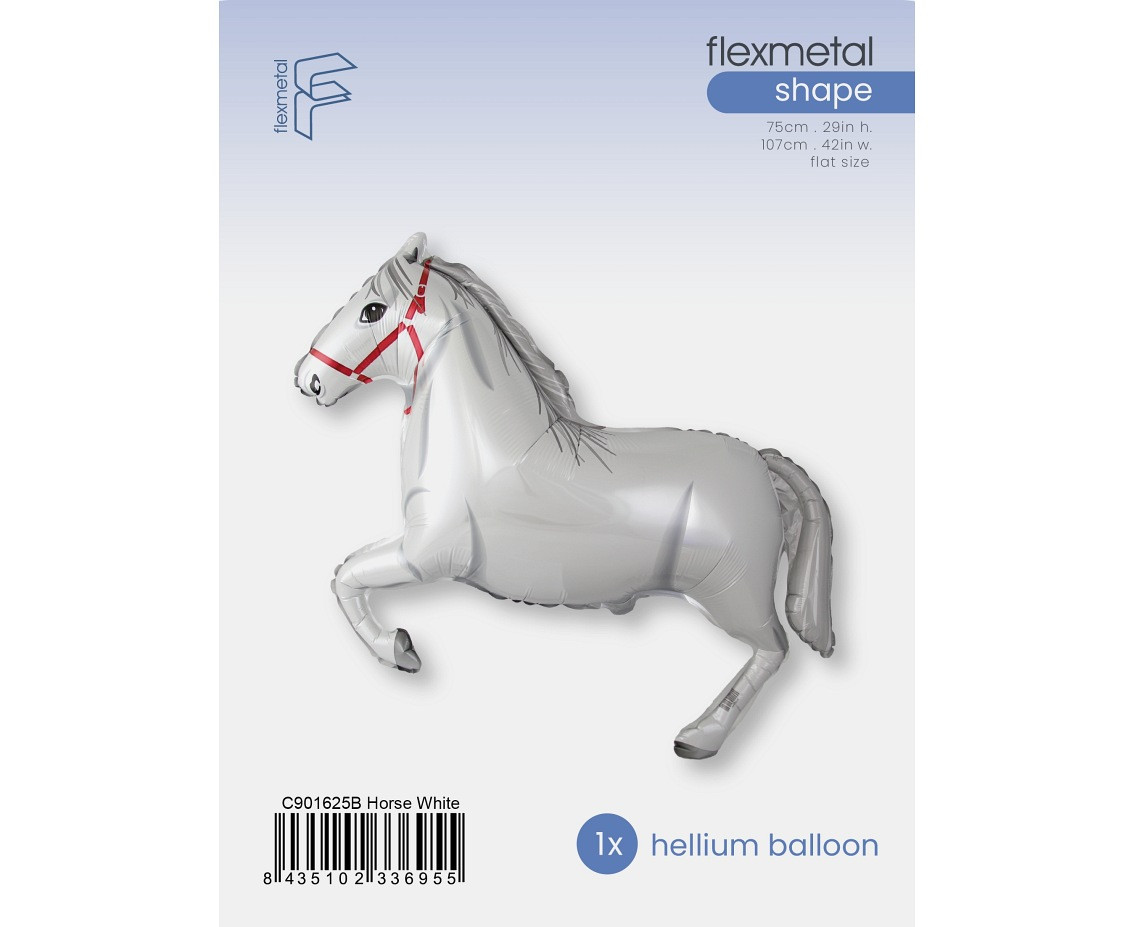 Foil Balloon 24" FX - Galloping Horses (White), packed