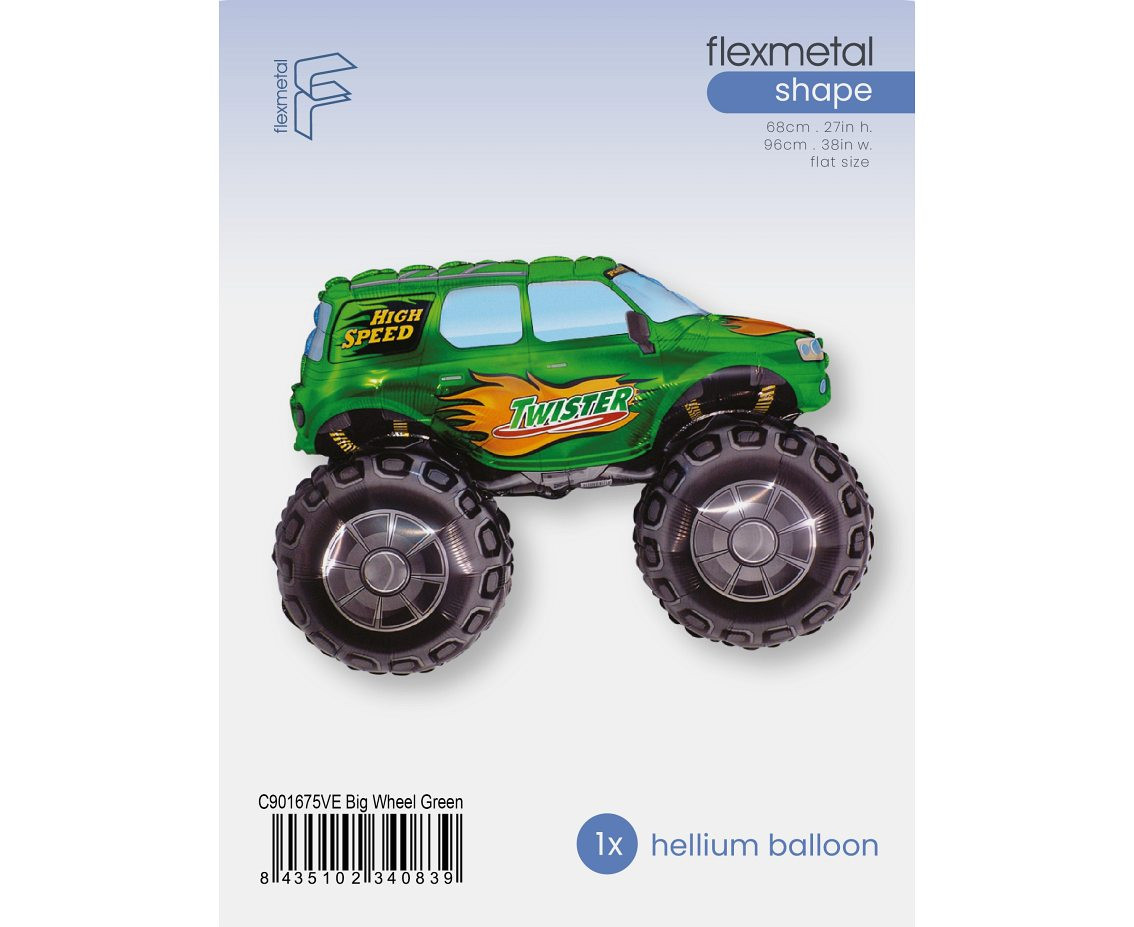 Foil Balloon 24" FX - "TWISTER Car" (green), packed