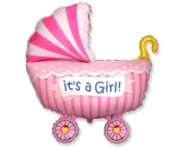 Foil Balloon 24" FX - "Girl''s Stroller" (pink), packed