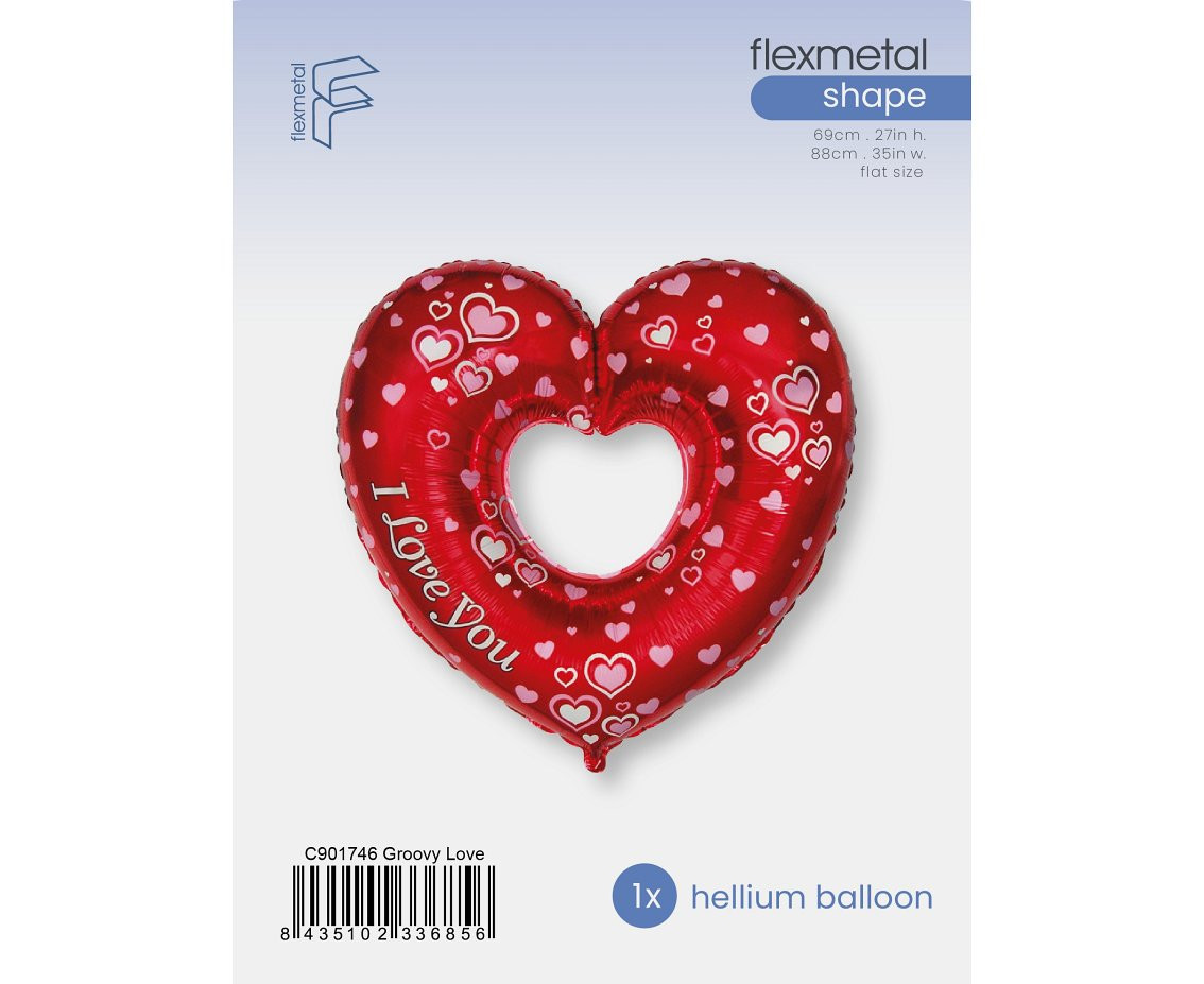 Foil Balloon 24" FX  - Beautiful Heart - I Love You, packed