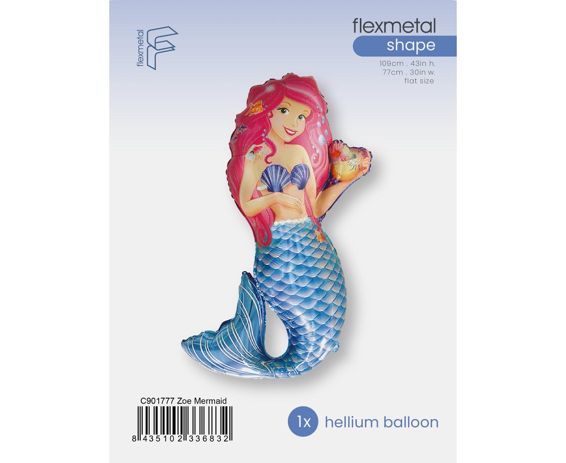 Foil Balloon 24" FX - Mermaid with Shell, packed