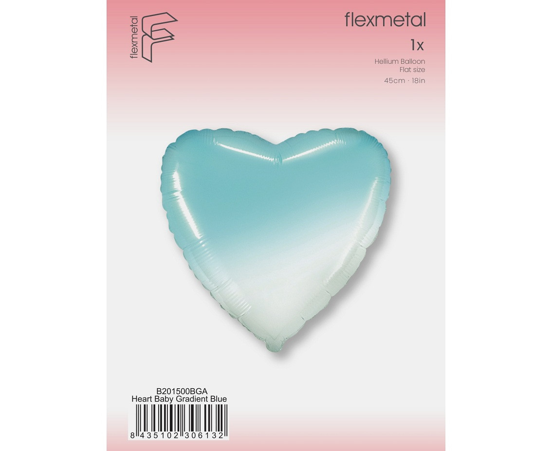 Foil Balloon 18" FX- Heart (white-blue gradient), packed