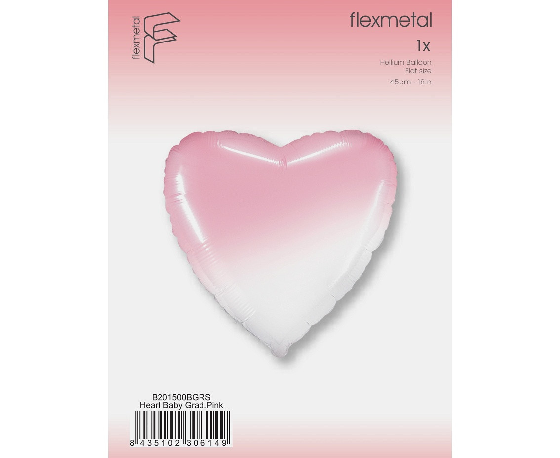 Foil Balloon 18" FX - Heart (White-Pink Gradient), packed