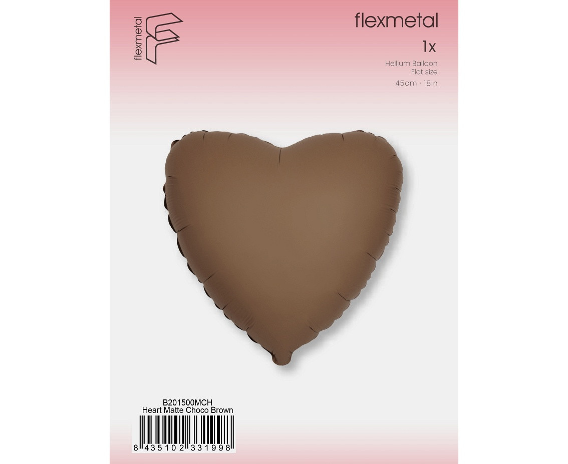 Foil Balloon 18" FX - Heart (Matte Choco Brown), packed