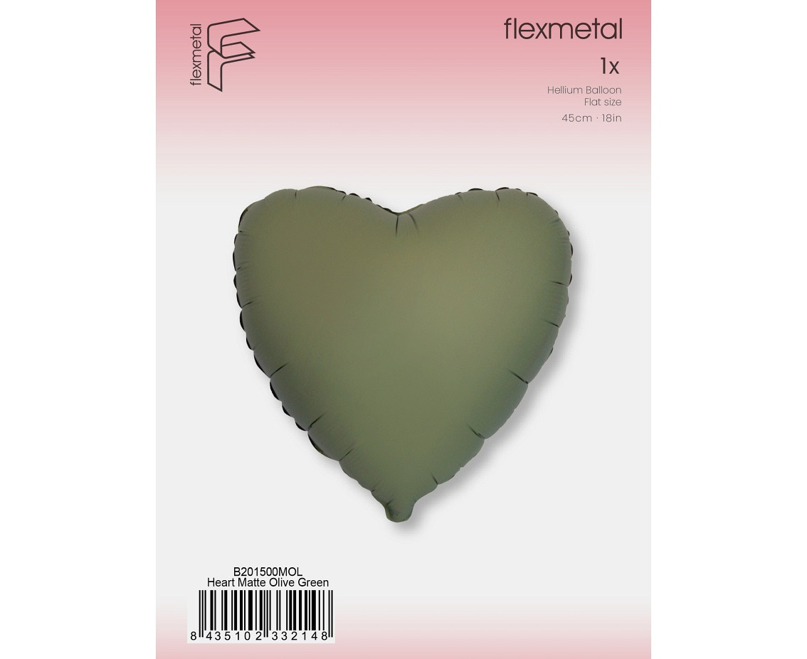 Foil Balloon 18" FX  - Heart (Matte Olive Green), packed EOL
