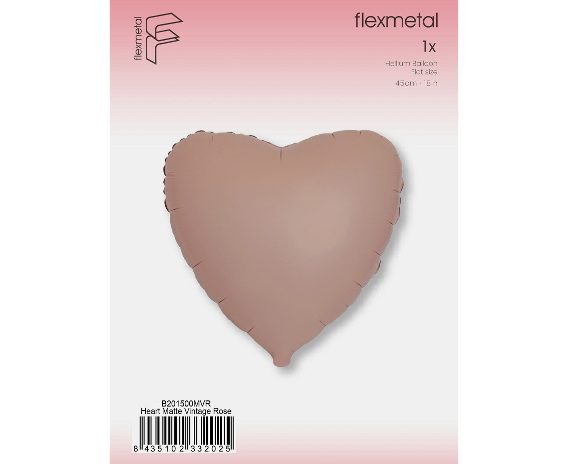 18" FX Foil Balloon - Heart (Matte Vintage Rose), packed