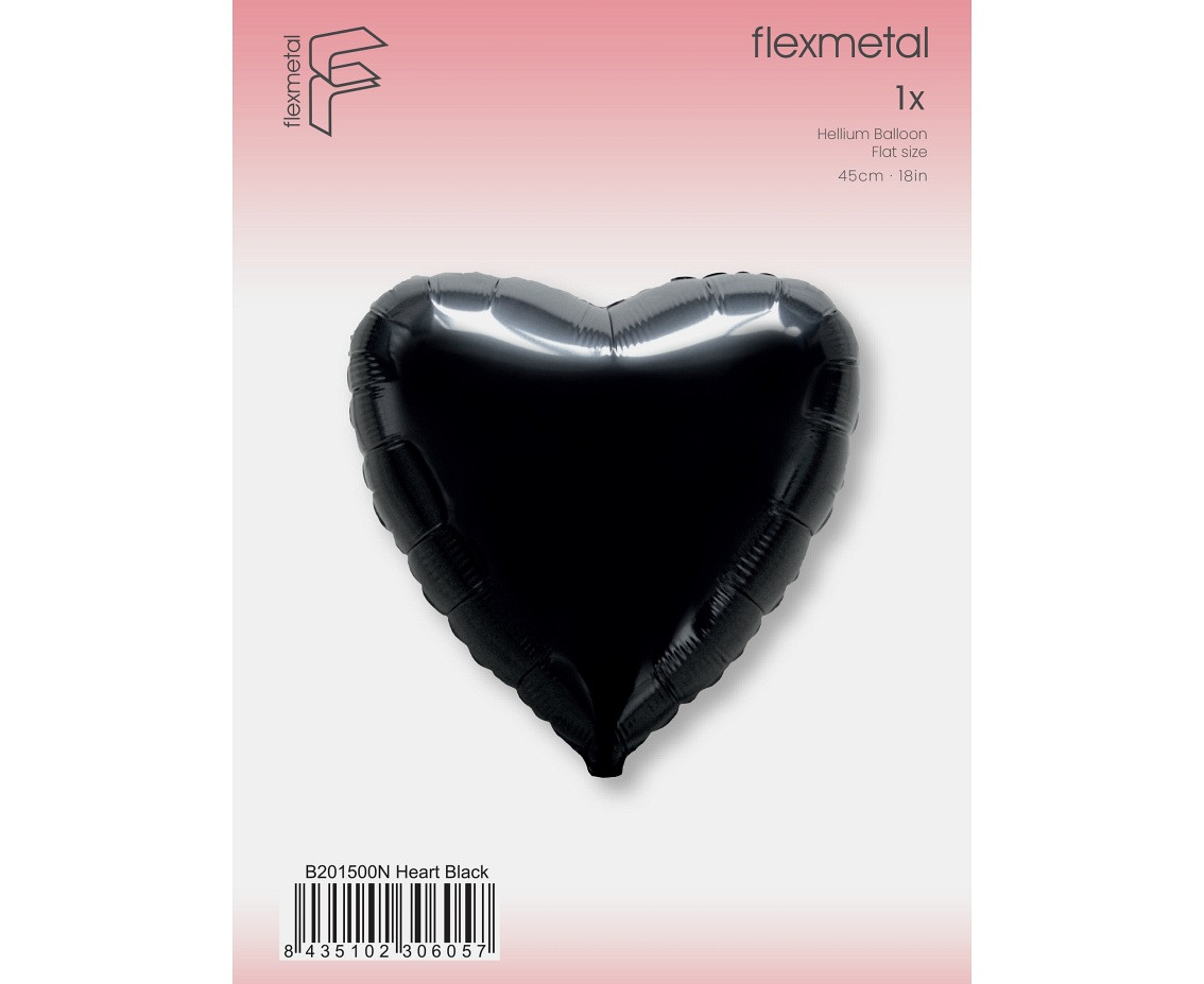 18" FX Foil Balloon - Heart (Black), packed