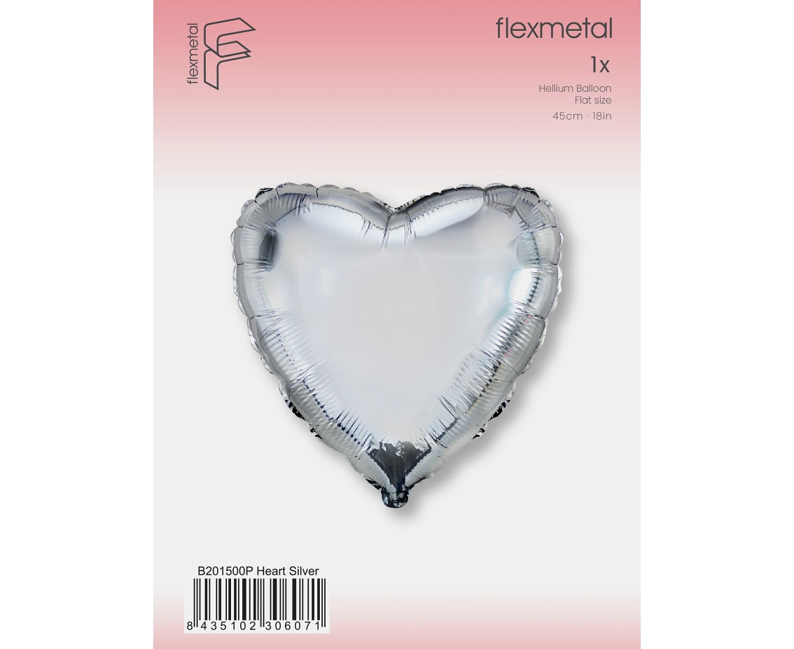 18" FX Foil Balloon - Heart (Silver), packed