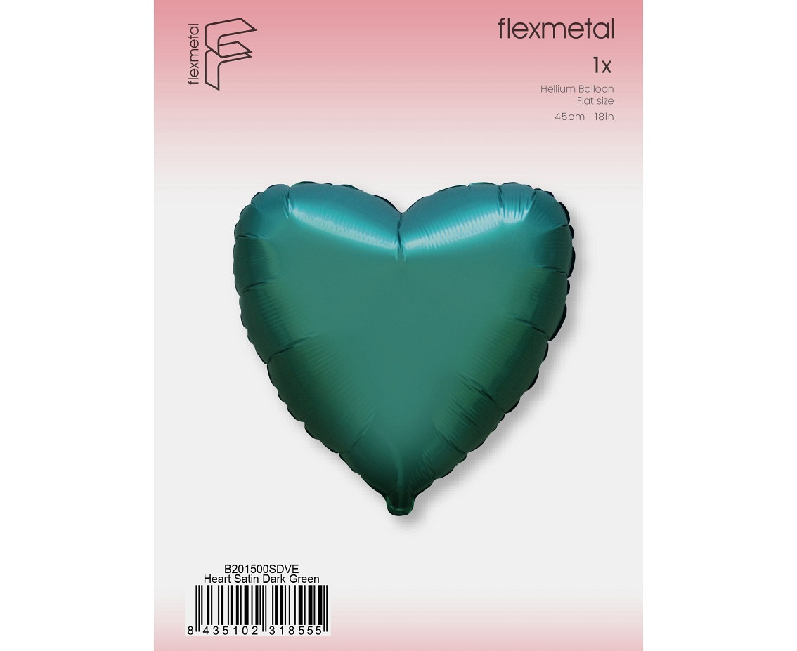 18" FX Foil Balloon - Heart (Satin Dark Green), packed