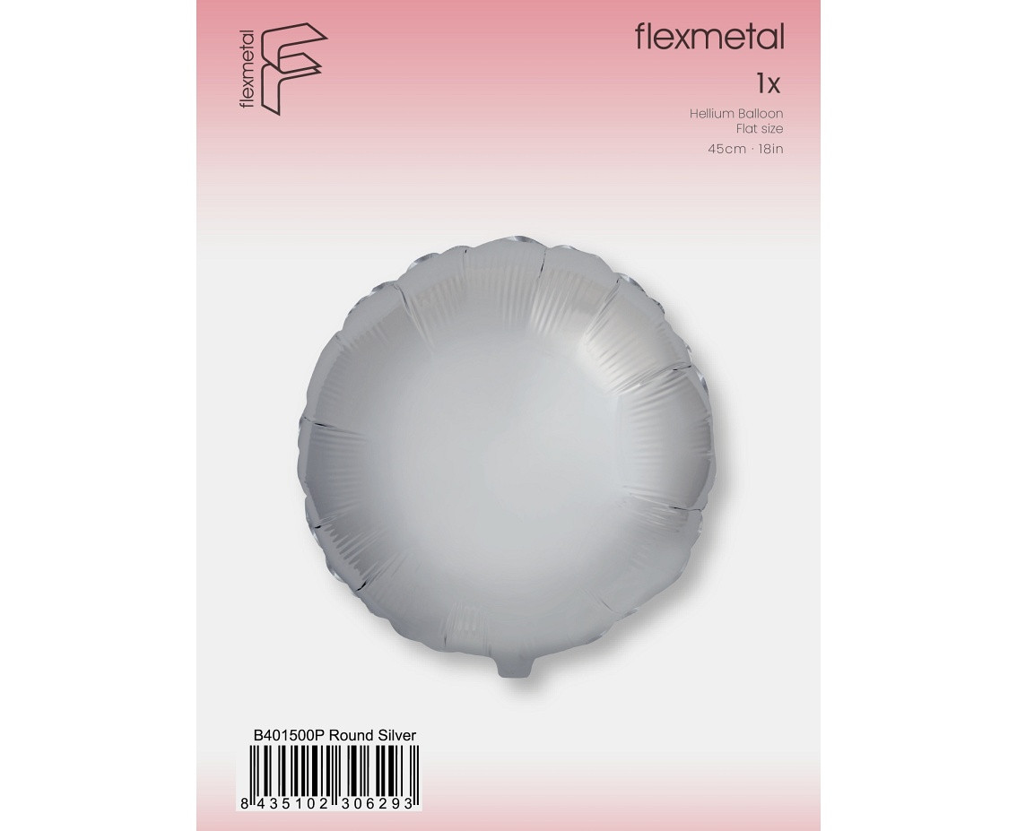 18" FX Foil Balloon - Round (Silver), packed