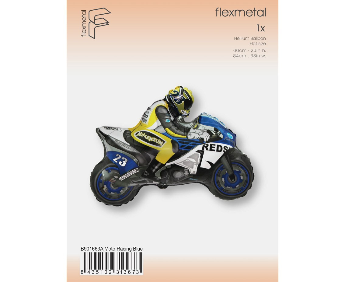 Foil Balloon 24" FX  - Motorbike (blue and yellow), packed