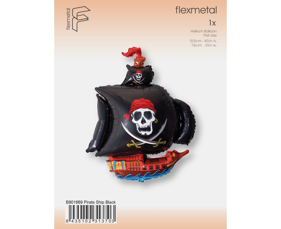 Foil Balloon 24" FX - Pirate Ship (Black/Blue), packed