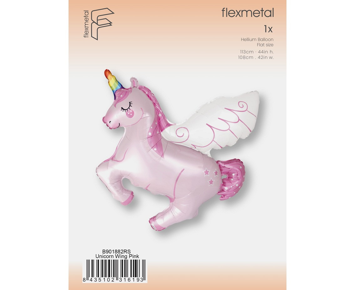 Foil Balloon 24" FX - Unicorn - Rainbow Horn, Pink, packed