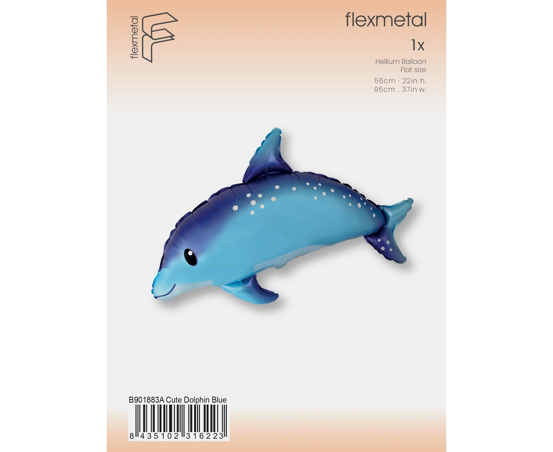 Foil Balloon 24" FX - Sweet Dolphin, Blue, packed