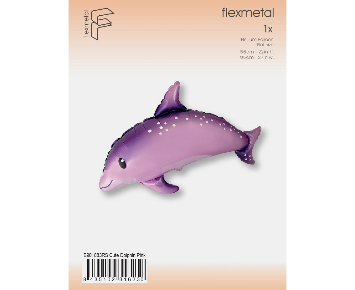 Foil Balloon 24" FX - Sweet Dolphin, Pink, packed