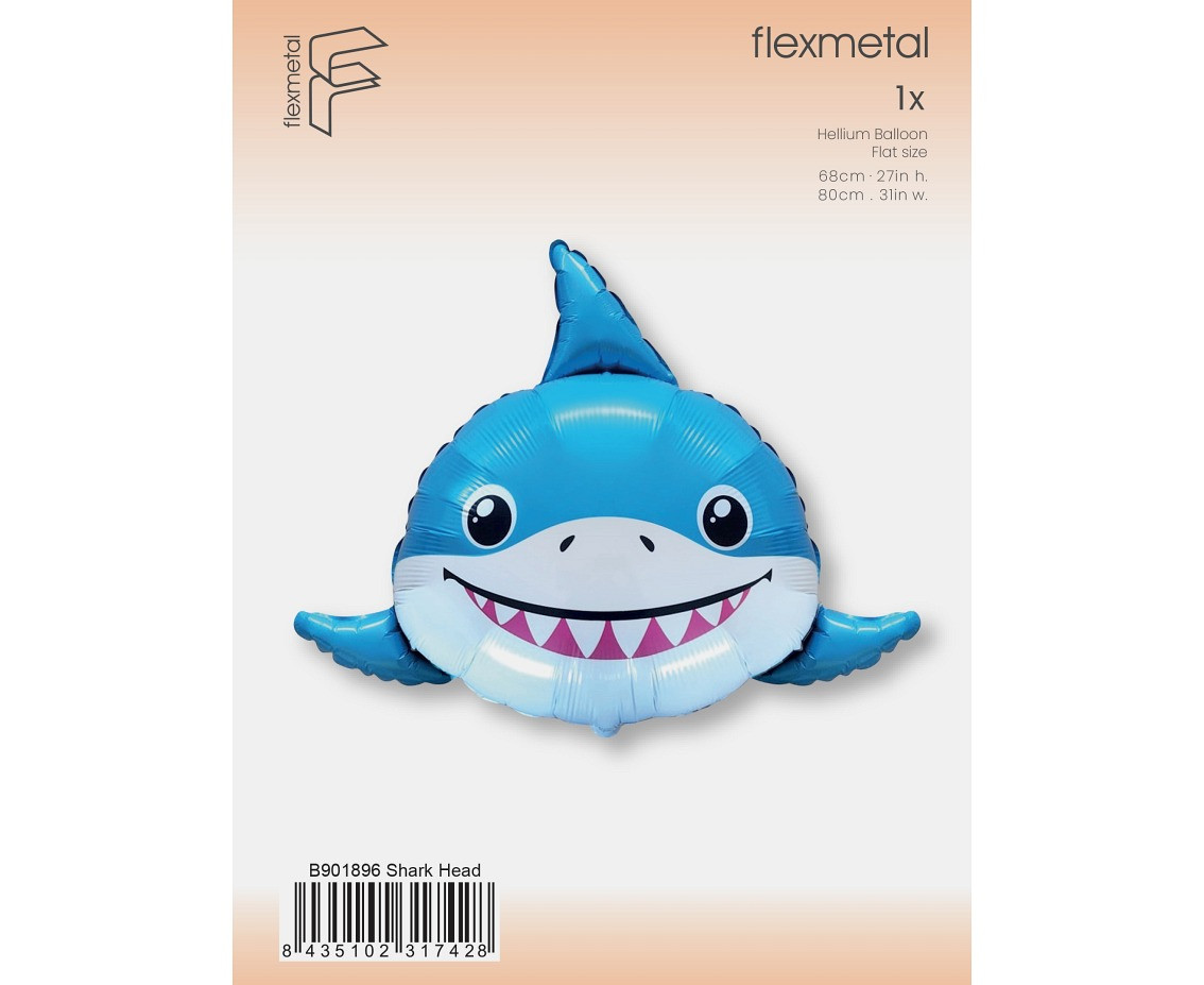 Foil Balloon 24" FX - Smiling Shark (Head), packed