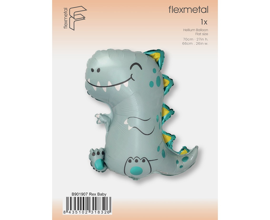 Foil Balloon 24" FX - Little Dino - Rex, packed