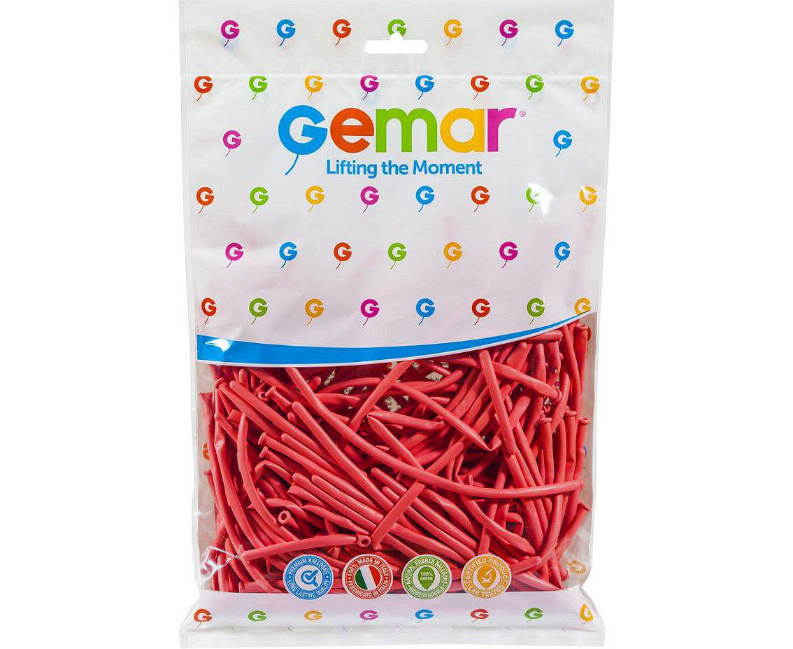 Balloons Gemar, modelling balloon, type 160, raspberry red, 100pcs