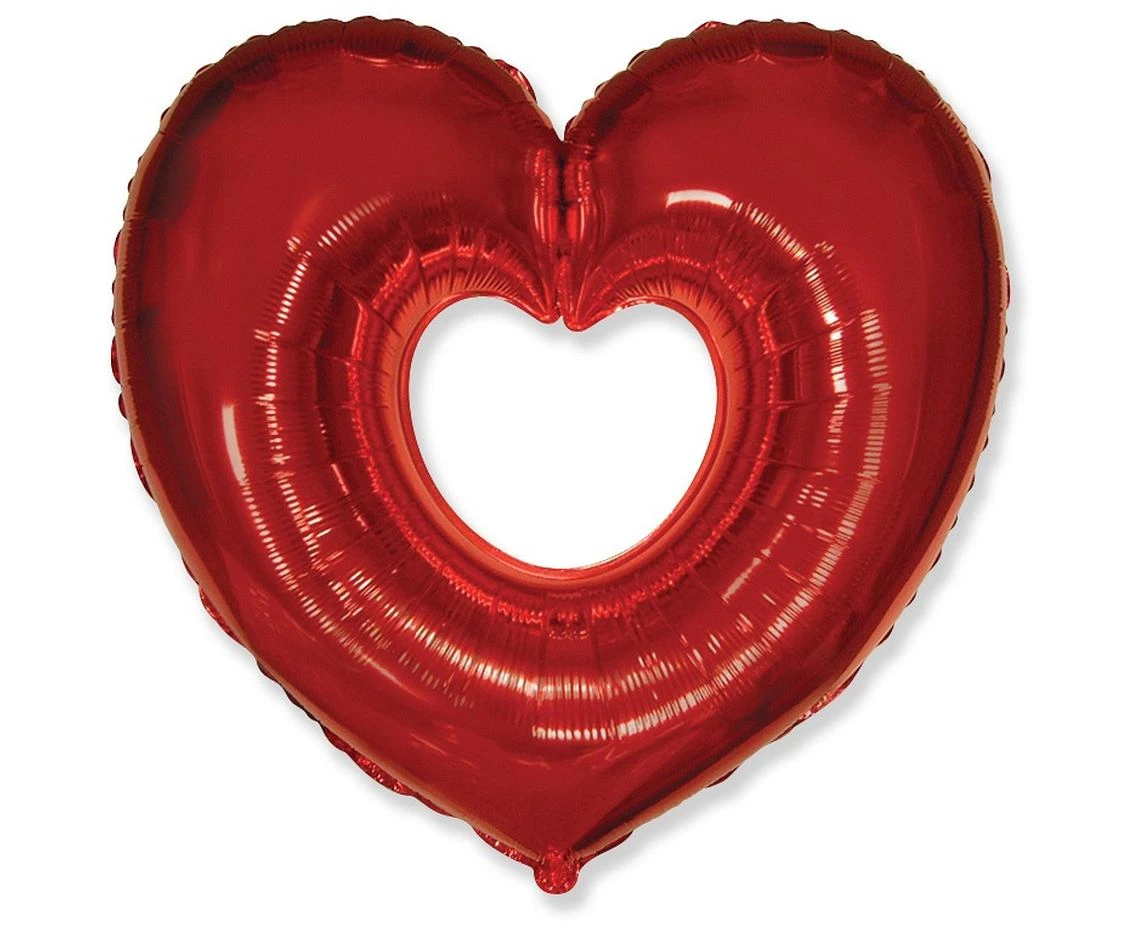 24" FX Foil Balloon - Open Heart, Red, packed
