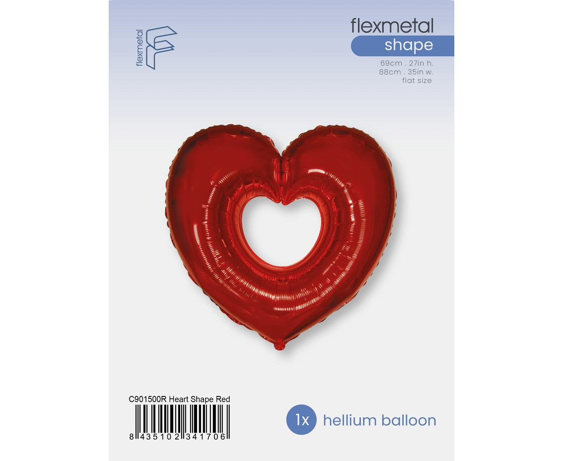 24" FX Foil Balloon - Open Heart, Red, packed