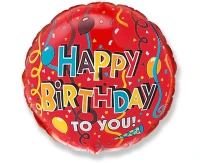 18" FX Foil Balloon - Happy Birthday (Ribbons), packed
