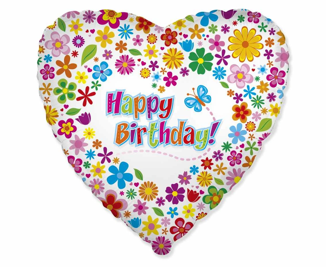 18" FX Foil Balloon - Happy Birthday (with Flowers), packed