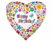 18" FX Foil Balloon - Happy Birthday (with Flowers), packed