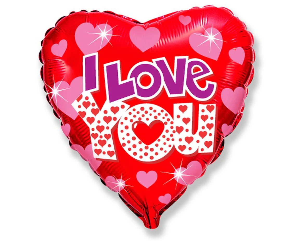 18" FX Foil Balloon - I Love You + Hearts, packed EOL