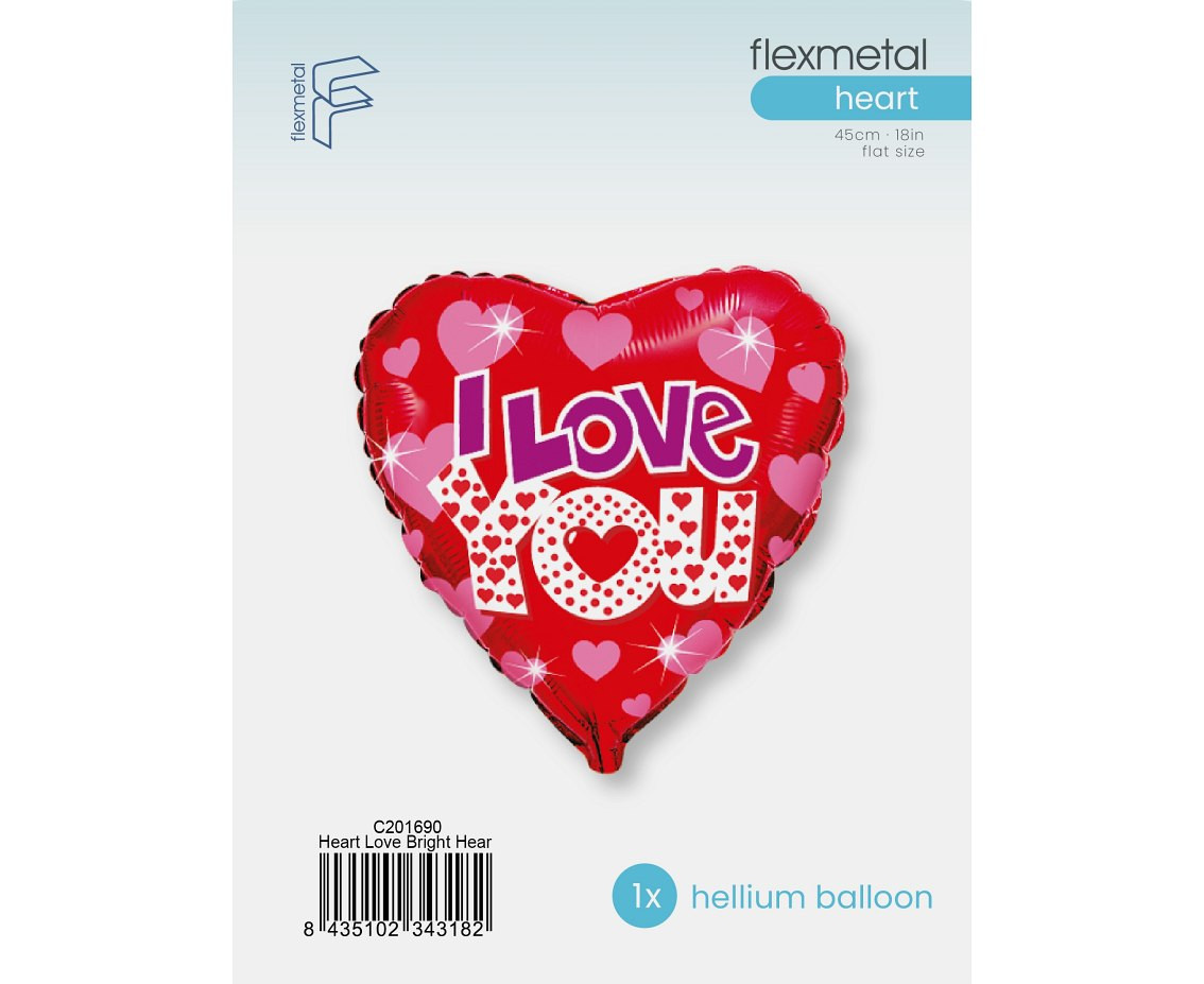 18" FX Foil Balloon - I Love You + Hearts, packed EOL